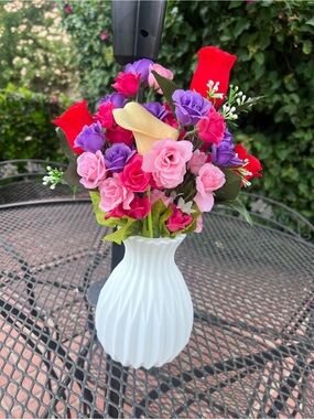 Home Basics Red Pink Purple Cream Mixed Faux Floral plastic Vase